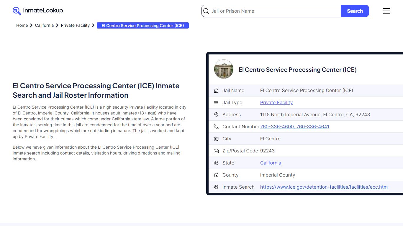 El Centro Service Processing Center (ICE) (CA) Inmate Search and Jail ...